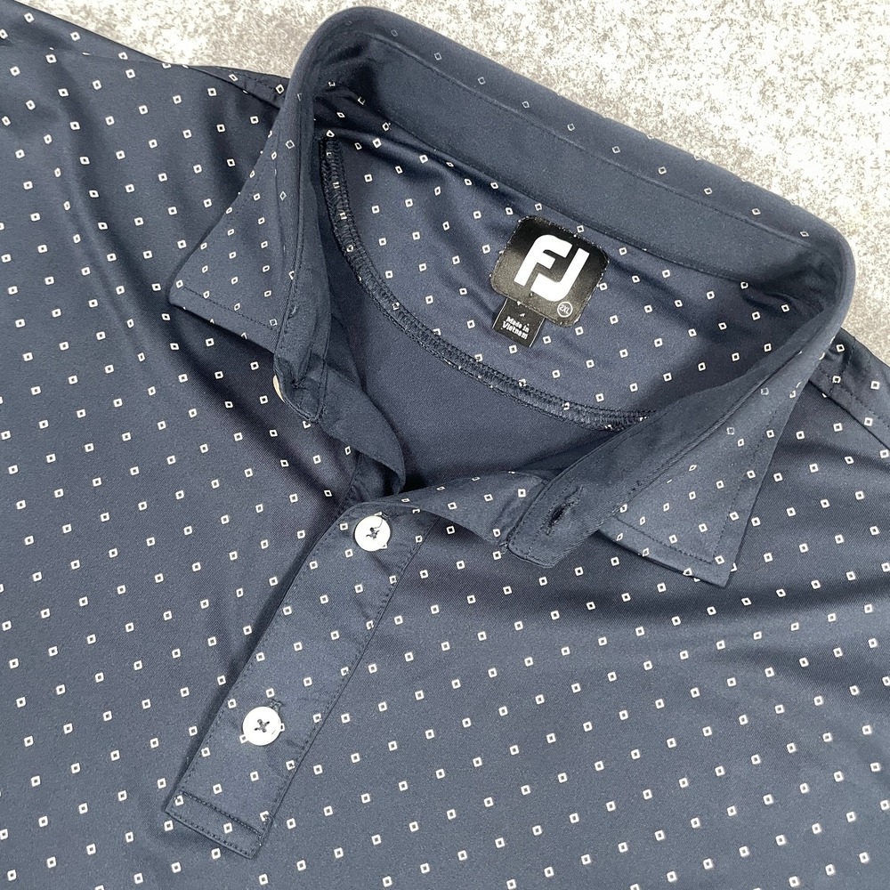 FJ FootJoy Mens Polo Shirt 2XL Navy Geometric Print Performance Golf Stretch